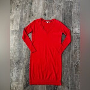 Boden Red Long Sleeve Wool Cotton V Neck Sweater Dress